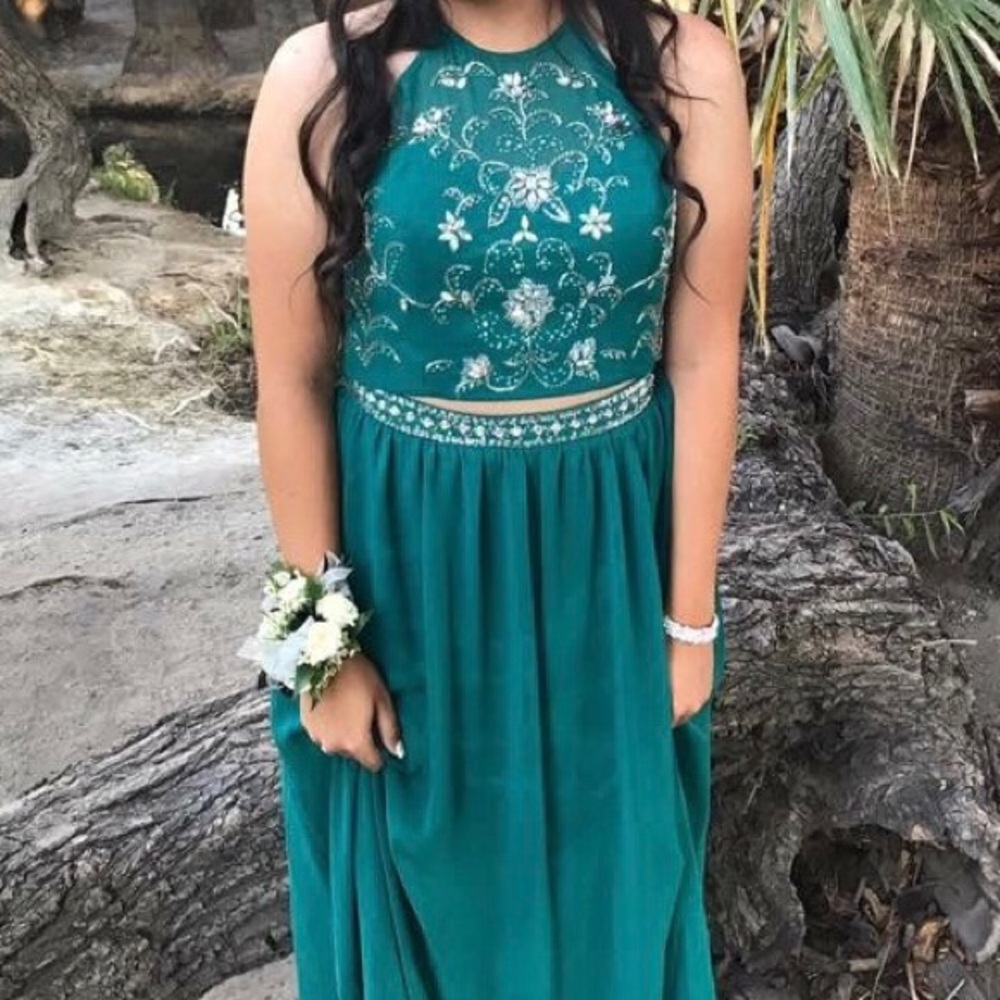 Emerald Green 2 piece prom dress